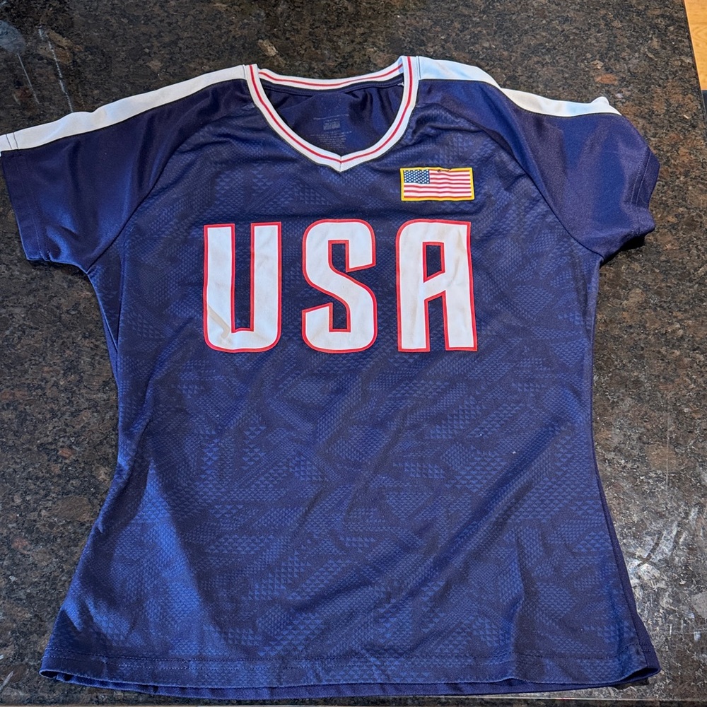 Women’s USA Navy Blue Mia Hamm Athletic Jersey with Flag Patch